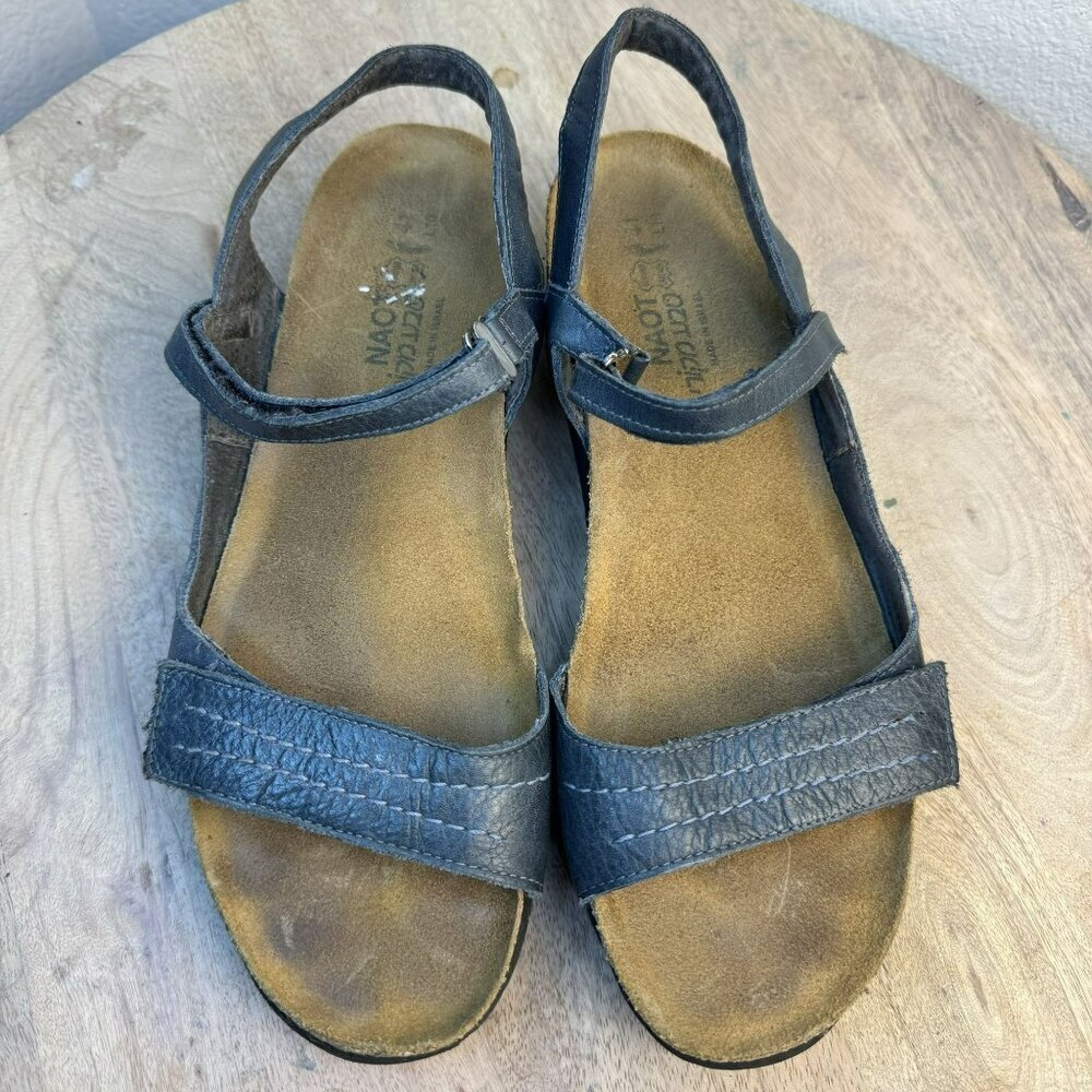 Naot Womens Size 41 10 Blue Leather Sandals with adjustable Straps & Rubber Sole